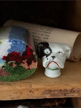Vintage Ceramic/Porcelain Carnival/Fair Prize Bulldog Head Cane Topper